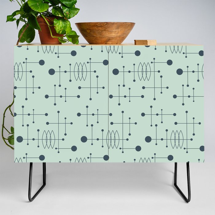 Mid Century Atomic Age Pattern Charcoal and Aqua Credenza