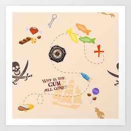 Pirates of the Candibbean Art Print | Funny, Caribbean, Chocolate, Beach, Graphicdesign, Movies & TV, Pattern, Food, Ocean, Sweets 