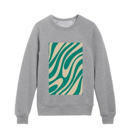 Wavy Loops Retro Abstract Pattern in Mid Mod Teal and Beige Kids Crewneck