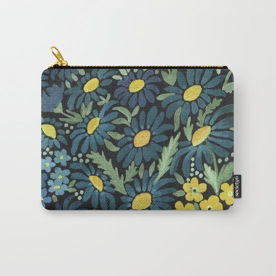 Watercolor . Blue daisies . Carry-All Pouch