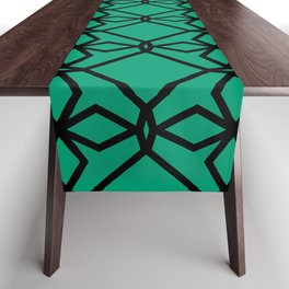 Black and Green Tessellation Pattern 34 - Dunn and Edwards 2022 Trending Color Rain Forest DE5684 Table Runner