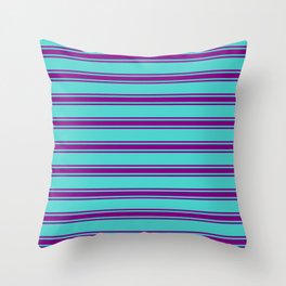 [ Thumbnail: Turquoise and Purple Colored Lines/Stripes Pattern Throw Pillow ]