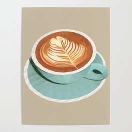 Coffee with Latte Art Polygon Art Poster