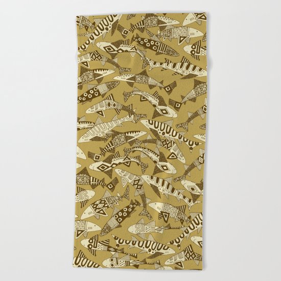 shark party gold Beach Towel