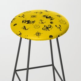 Yellow And Blue Silhouettes Of Vintage Nautical Pattern Bar Stool
