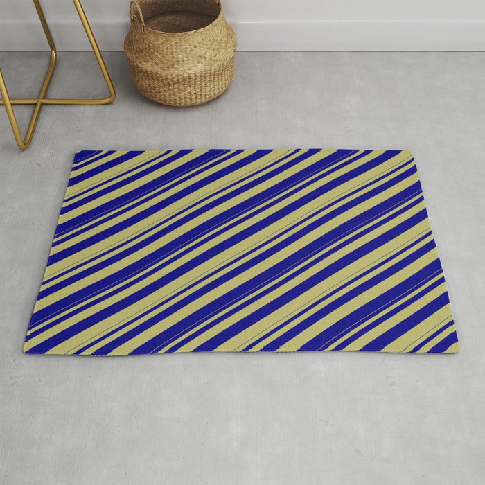 Dark Khaki and Blue Colored Lines Pattern Rug