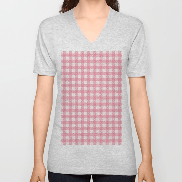Pastel pink modern geometric check pattern V Neck T Shirt