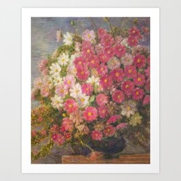'Flower Bouquet in Vase' still life painting by Gaetano Previati Art Print | Petals, Callalilies, Orchids, Wildflowers, Blossoms, French, Paris, Stilllife, Roses, Painting 