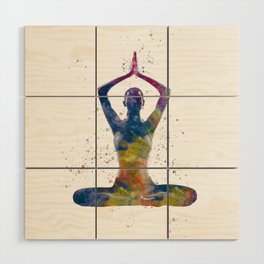 woman practices yoga in watercolor Wood Wall Art