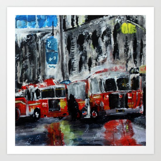 New York Fire Trucks Fine Art Acrylic Painting Art Print
