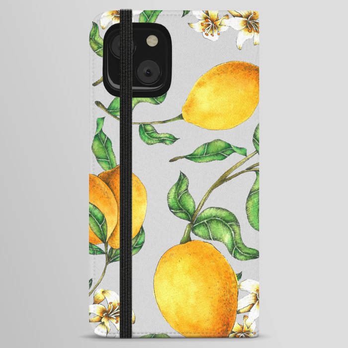 Lemon and floral pattern iPhone Wallet Case