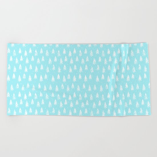 Merry christmas- abstract winter pattern with white trees and snow Beach Towel