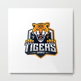 Tiger Mascot Esport Logo Design Metal Print | Humour, Gamer, Animal, Comic, Retro, Movie, Sport, Cartoon, Vintage, Music 