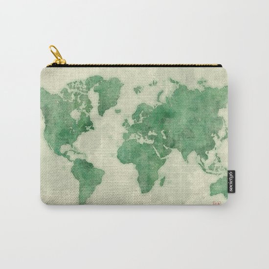World Map Green Carry-All Pouch