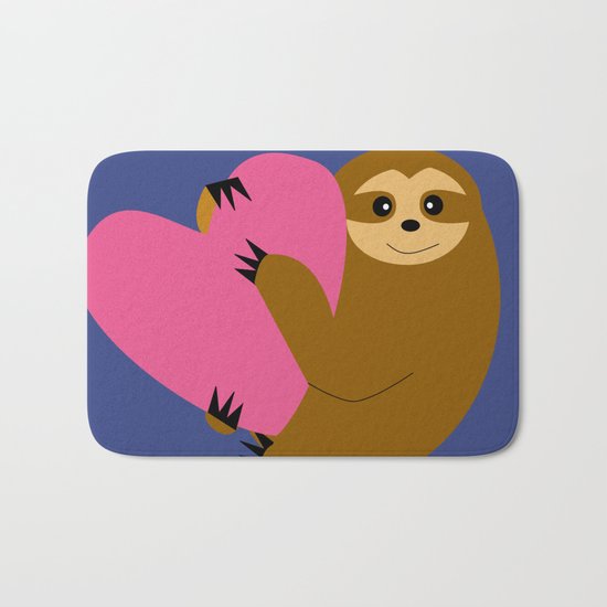 Sloth in love blue Bath Mat