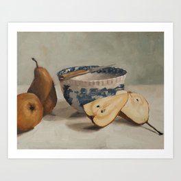 pears, knife, & transferware bowl Art Print