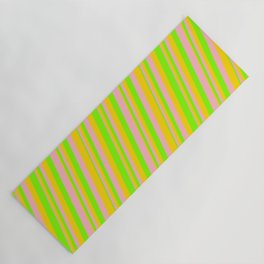 [ Thumbnail: Light Pink, Yellow & Chartreuse Colored Lines Pattern Yoga Mat ]
