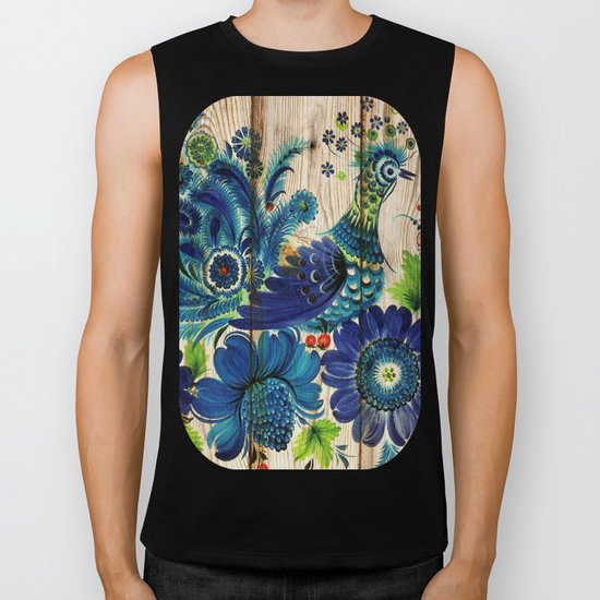 Russian Folk Art on Wood 02 Biker Tank