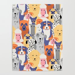 Funny dog animal pet cartoon crowd texture Poster