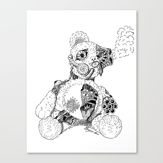 Steampunk Steam punk Teddy Bear Original pen and ink design guns gears gas mask mechanical heart Canvas Print