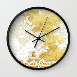 Rio de Janerio Map Gold Wall Clock