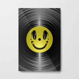 Vinyl headphone smiley Metal Print | Lp, Emoji, Face, Graphicdesign, Yellow, Black, Smile, Smiley, Album, Headphone 