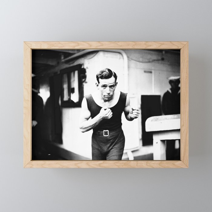 Vintage Boxer Photo Black & White Framed Mini Art Print
