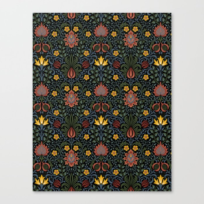 Persian By William Morris - Seamless Pattern- Black And Maroon Modern Adaption  Canvas Print