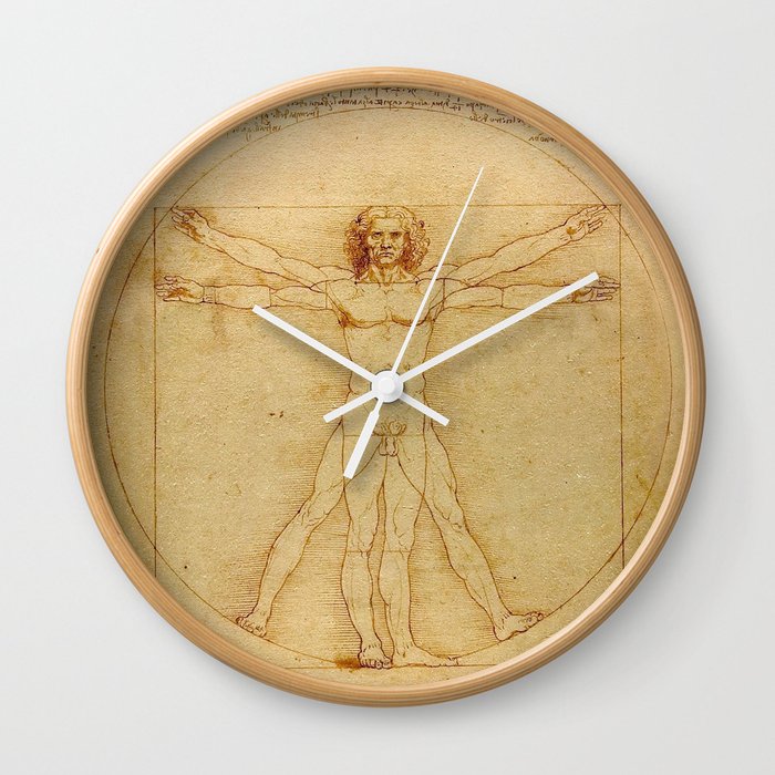 The Vitruvian Man 1405 (L Uomo Vitruviano) Leonardo da Vinci Artwork for Prints Posters Tshirts Men Wall Clock