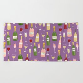 Rose drinks champagne wine bar art food fight apparel and gifts purple Beach Towel