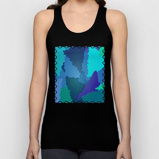 Blues and Greens Puzzle Patchwork Unisex Tank Top