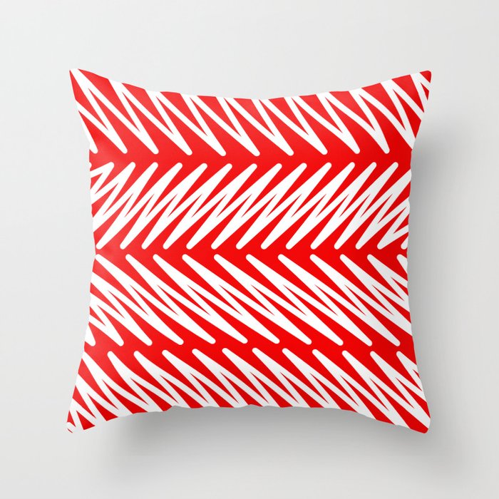 Red and White Zig Zag Stripes Minimal Design Throw Pillow