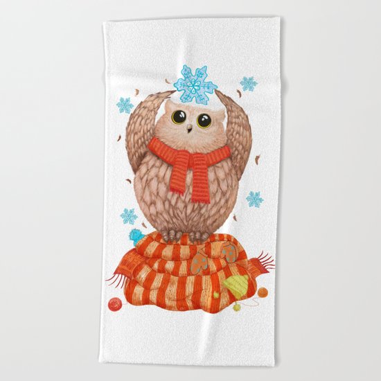 Happy owl Beach Towel