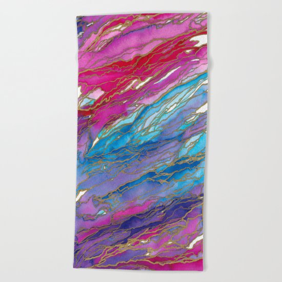 AGATE MAGIC PinkAqua Red Lavender, Marble Geode Natural Stone Inspired Watercolor Abstract Painting Beach Towel
