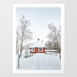 Red Cabin In The Snow Photo | Norway Winter Holiday Season Scenery Art Print | Travel Photography Art Print