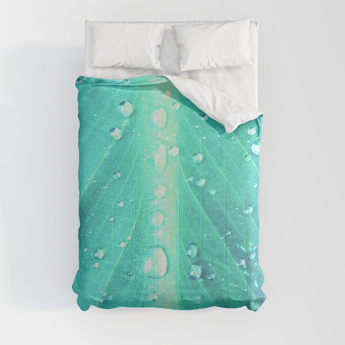 teal leaflet in tropical rain impressionism ( 3 of 3 set ) Comforter