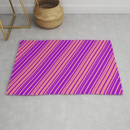 [ Thumbnail: Light Coral & Dark Violet Colored Lines/Stripes Pattern Rug ]