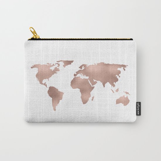 World Map Rose Gold Shimmer Carry-All Pouch