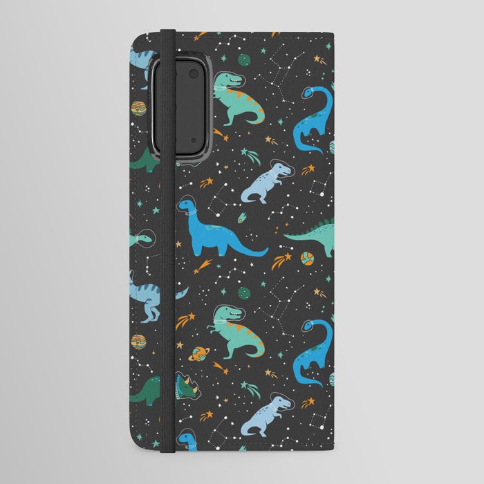 Dinosaurs in Space in Blue Android Wallet Case