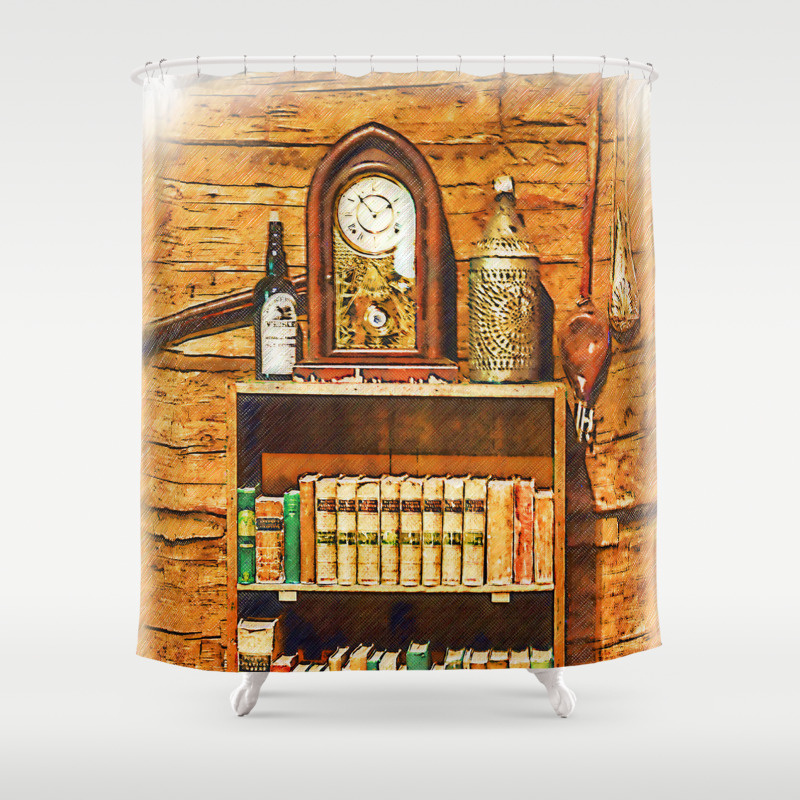 Log Cabin Bookcase Sketched Shower Curtain By Kirttisdaleart