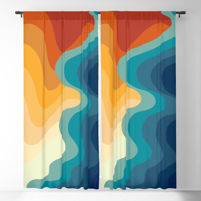Retro 70s and 80s Color Palette Mid-Century Minimalist Nature Ripple Waves Blackout Curtain