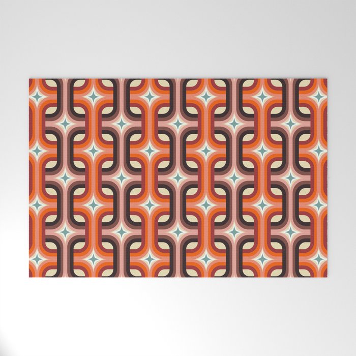 Mid century squares pattern brown and blush  Welcome Mat