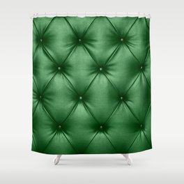 Close up background texture of dark green capitone genuine leather, retro Chesterfield style soft tufted furniture upholstery with deep diamond pattern and buttons Shower Curtain