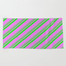 [ Thumbnail: Lime and Violet Colored Striped Pattern Beach Towel ]