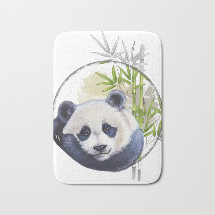 Cute panda with bamboo Bath Mat