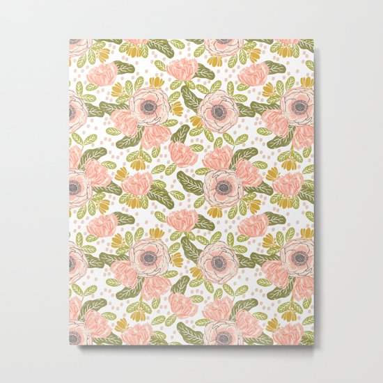 Floral spring boho modern flowers pattern garden gardener summer fresh nature botanical watercolor Metal Print