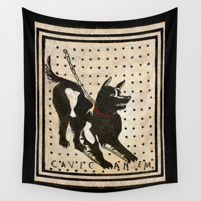 Pompeii Dog mosaic (Beware of Dog) Wall Tapestry