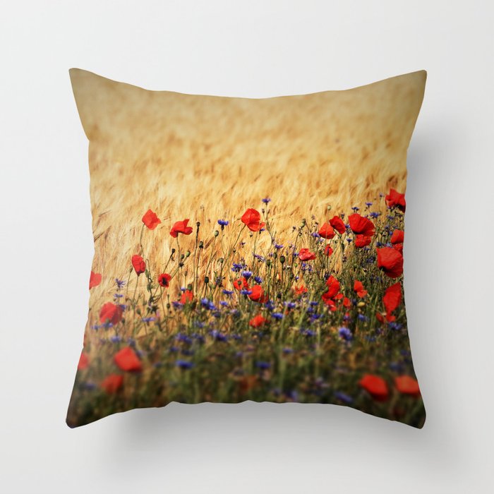 Peaceful Poppies, Cornflowers and Wheat Throw Pillow