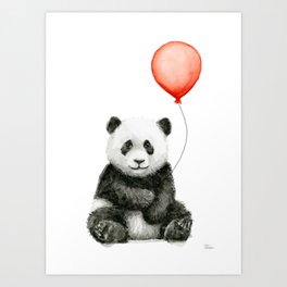 Baby Panda and Red Balloon Art Print