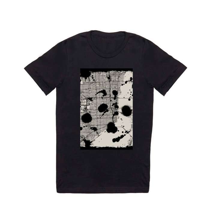 Artistic Miami Map - Black and White T Shirt